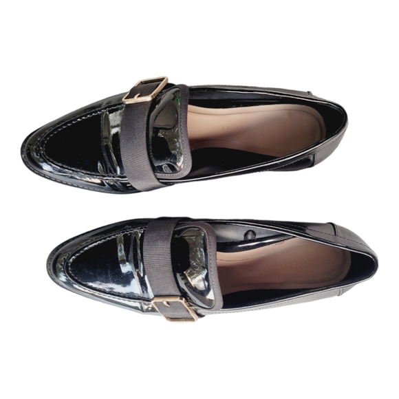 ZARA TRAFALUC Black Patent Buckle Slip On Loafers. - Picture 3 of 8